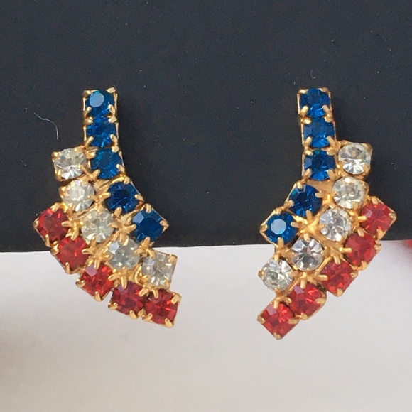 Vintage Red White & Blue American Clip Earrings